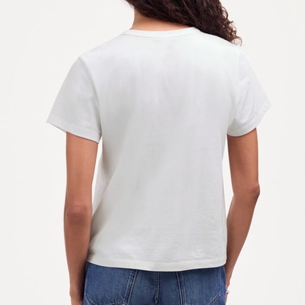 NWT Madewell Cotton Perfect Crewneck White TShirt make up washed off collar - Picture 2 of 15